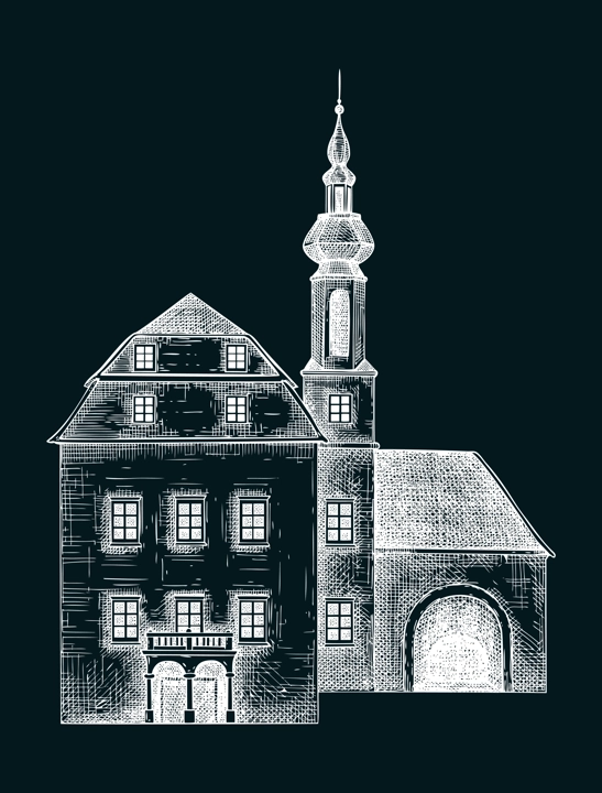 European architecture sketch. Traditional old building, castle drawing on chalkboard. Vintage mansoin house hand-drawn vector illustration. Architectural design element. NOT AI generated